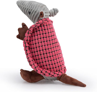 Hollypet Plush Dog Squeaky Toy Stuffed Armadillo Animal Pet Puppy Chew Toys with Clean Teeth for Small Medium Large All Breed Sizes Dogs, Bright Pink,10 in