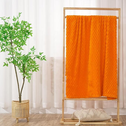 Zyrah Orange Fleece Twin for Couch Super Soft Twin Blanket 3D Imitation Turtle Shell Jacquard Decorative Cozy Blankets for Sofa Chair Bed 60x80 Inches