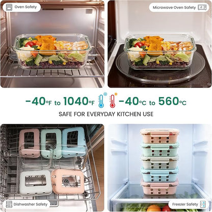 GENICOOK Glass Meal Prep Containers 5 Pack, 4.4 Cup Airtight Leakproof Lids, Borosilicate Glass Food Storage Containers, Microwave Oven Freezer Safe, BPA Free Lunch Containers