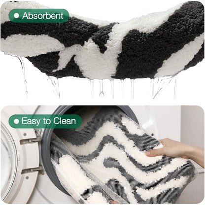 LUMI Non Slip Bathroom Rug Modern Aesthetic, Ultra Soft Absorbent Washable Bath Mats, Quick Dry Premium Floor Rugs for Shower, Tub, Black and White, 24x36