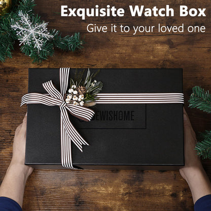 BEWISHOME High-End Watch Box, 20-Slot Watch Case with Large Glass Lid, Wooden Watch Cases for Men, Watch Storage, Watch Organizer, Synthetic Leather Interior, For Father's Day Brown SSH04Y