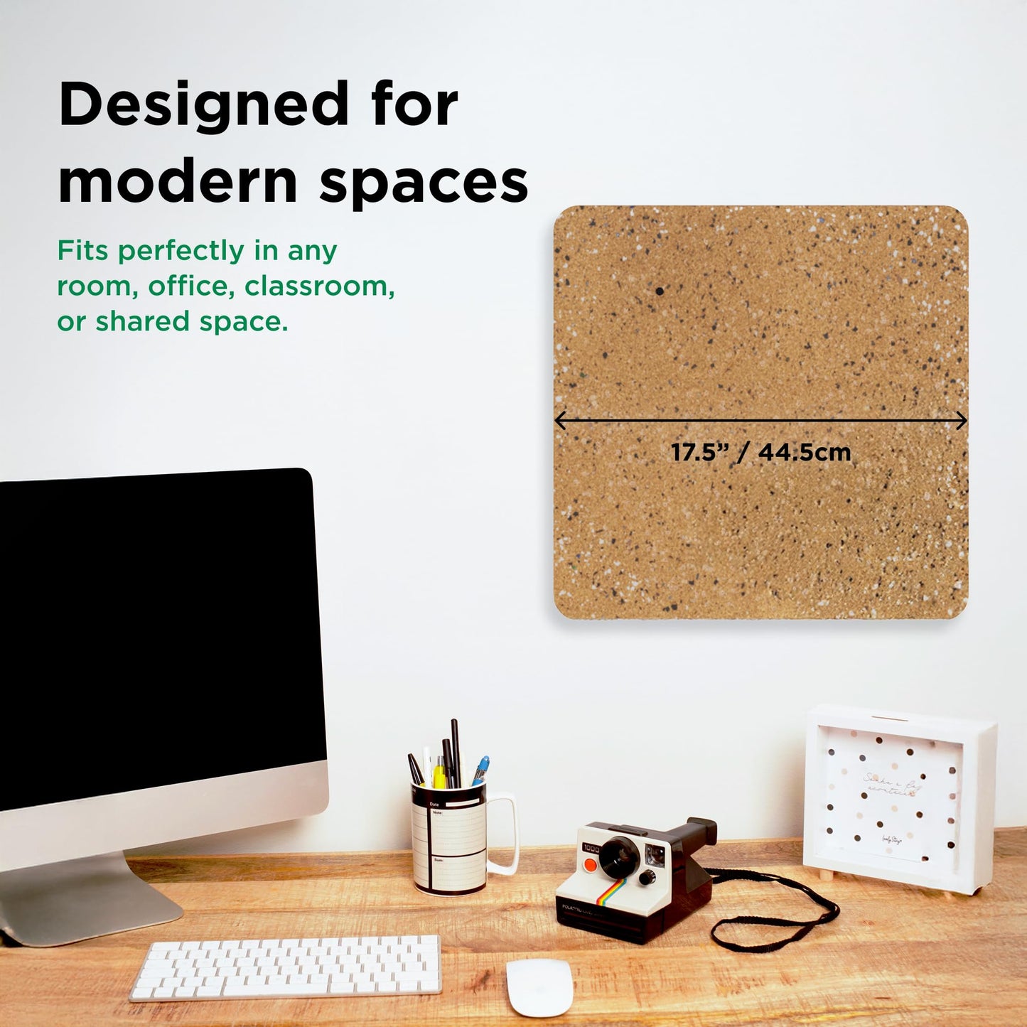 Go4Cork Square Frameless Cork-Laminated Foam Core Bulletin Board - 17.5" x17.5" | Lightweight Double-Sided Memo Board | Office & Home Organization Decor | Sticky Pads & Setup Accessories Included