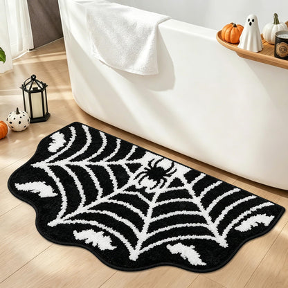 Hexagram Spider Web Bath Mat, Halloween Bathroom Rug 14x27.5 Inches, Halloween Rugs Bathroom Decor, Black Gothic Bath Mat, Ultra Soft Great Absorbency