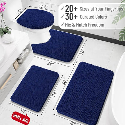 OLANLY Small Bathroom Rugs 24x16, Extra Soft Absorbent Chenille Bath Rugs, Rubber Backing Quick Dry, Machine Washable Bath Mats for Bathroom Floor, Tub and Shower, Home Decor Accessories, Navy