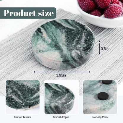 Koville Marble Jewelry Dish, Small Round Trinket Dish for Ring Necklace Earring, 4" Decorative Dish, Natural Stone Soap Dish for Bathroom Kitchen
