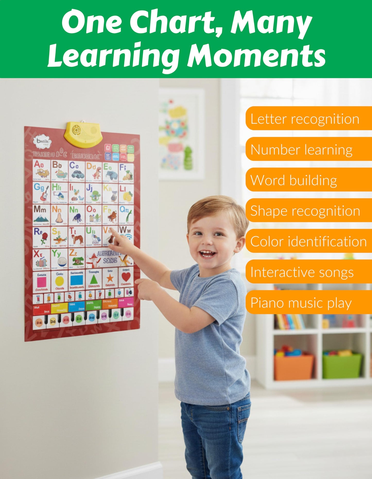 Bilingual English & Spanish Interactive Alphabet Wall Chart (2026 Model) – Talking ABC Letters, Numbers 123 & Music Learning Poster – Educational Toy for Toddlers & Kids Ages 3+