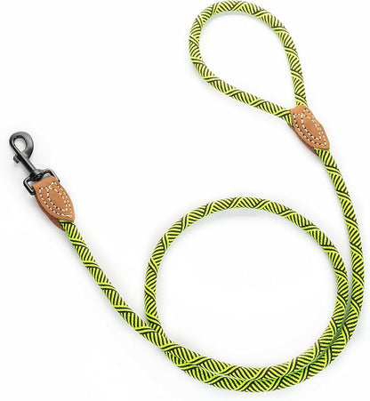 Mile High Life | Mountain Climbing Dog Rope Leash with Heavy Duty Metal Sturdy Clasp | Genuine Leather Tailored Connection with Strong Stitches (Lime Green, 48 Inch (Pack of 1))