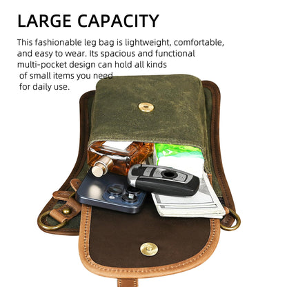 Handadsume Canvas + Leather Motorcycle Travel Fanny Waist Pack Drop Thigh Leg Bag Pouch For Men Women FB2141 (2141-The Army Green)
