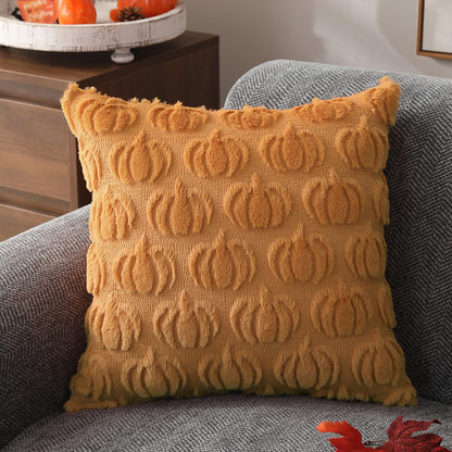 DFXSZ Fall Pillow Covers 18x18 Set of 2 Fall Decorations Light Orange Pumpkin Throw Pillow Cases Soft Plush Faux Fur Wool Couch Cushion Case for Chair Sofa Bedroom Living Room Home Decor PTK02D18