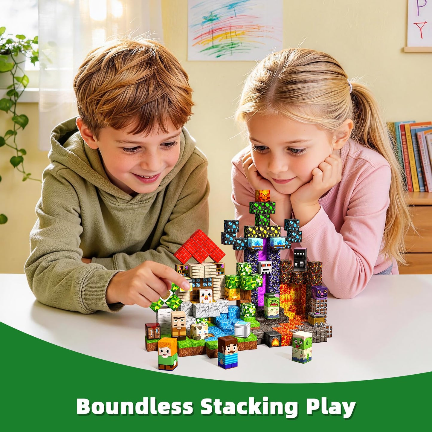 200PCS Magnetic Blocks, Magnetic Building Cube Set for Kids Ages 3+, Constructions STEM Stacking Tiles Toy Building Birthday Gifts for Boys Girls