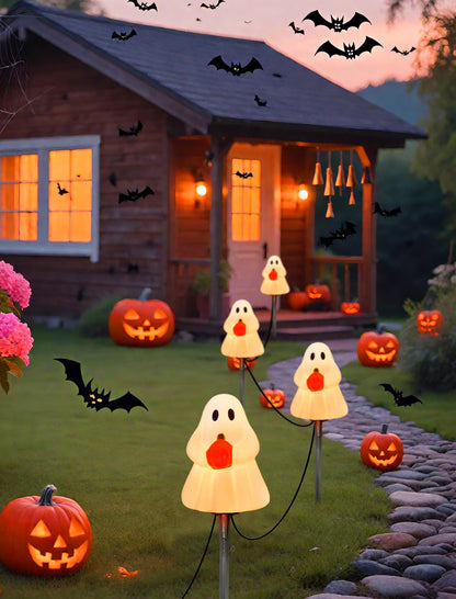 Halloween Ghost Pathway Lights Outdoor, 7Ft C7 Halloween Decorations Pathway String Lights with 4 Elves Holding Pumpkin Walkway Lights Waterproof, Plug-in Night Lights for Porch Yard Patio Garden