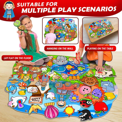 SKOLESK 77 Pcs Farm Animals Felt Story Board Set Preschool Farmhouse Themed Early Learning Storytelling Flannel Board Interactive Educational Play Kit Mat for Toddlers Kids