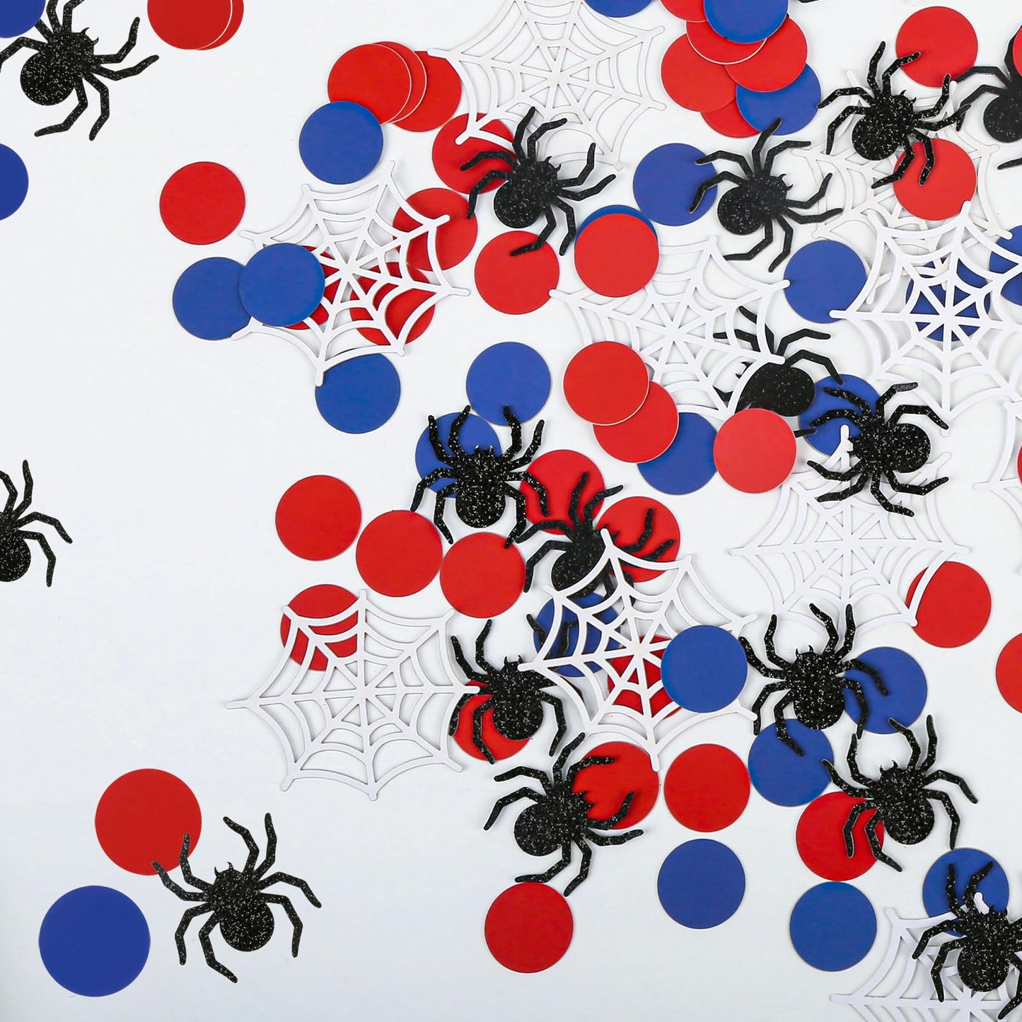 200 Pcs Spider Web Table Confetti Red Blue Round Paper Scatter Hero Themed Table Decorations for Birthday Party Halloween Spooky Baby Shower DIY Crafting Supplies