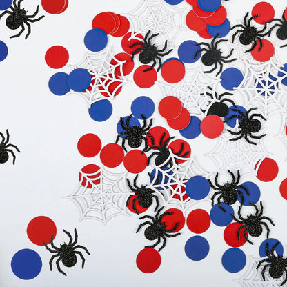 200 Pcs Spider Web Table Confetti Red Blue Round Paper Scatter Hero Themed Table Decorations for Birthday Party Halloween Spooky Baby Shower DIY Crafting Supplies