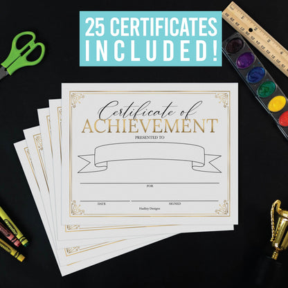 Premium Real Gold Foil Certificate of Achievement Awards -25 Bulk Award Certificates for Students & Employee of the Month, Certificate Paper, Superlative Academic Excellence Certificates of Completion