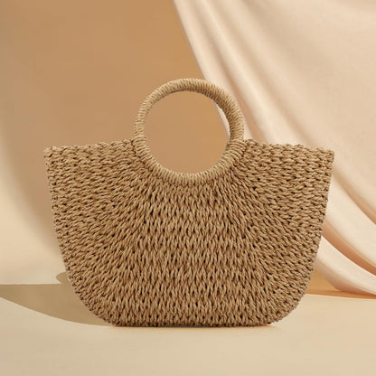 Women Summer Beach Bag, Straw Handbag Top Handle Big Capacity Travel Tote Purse Hand Woven Straw Large Hobo Bag (Brown)