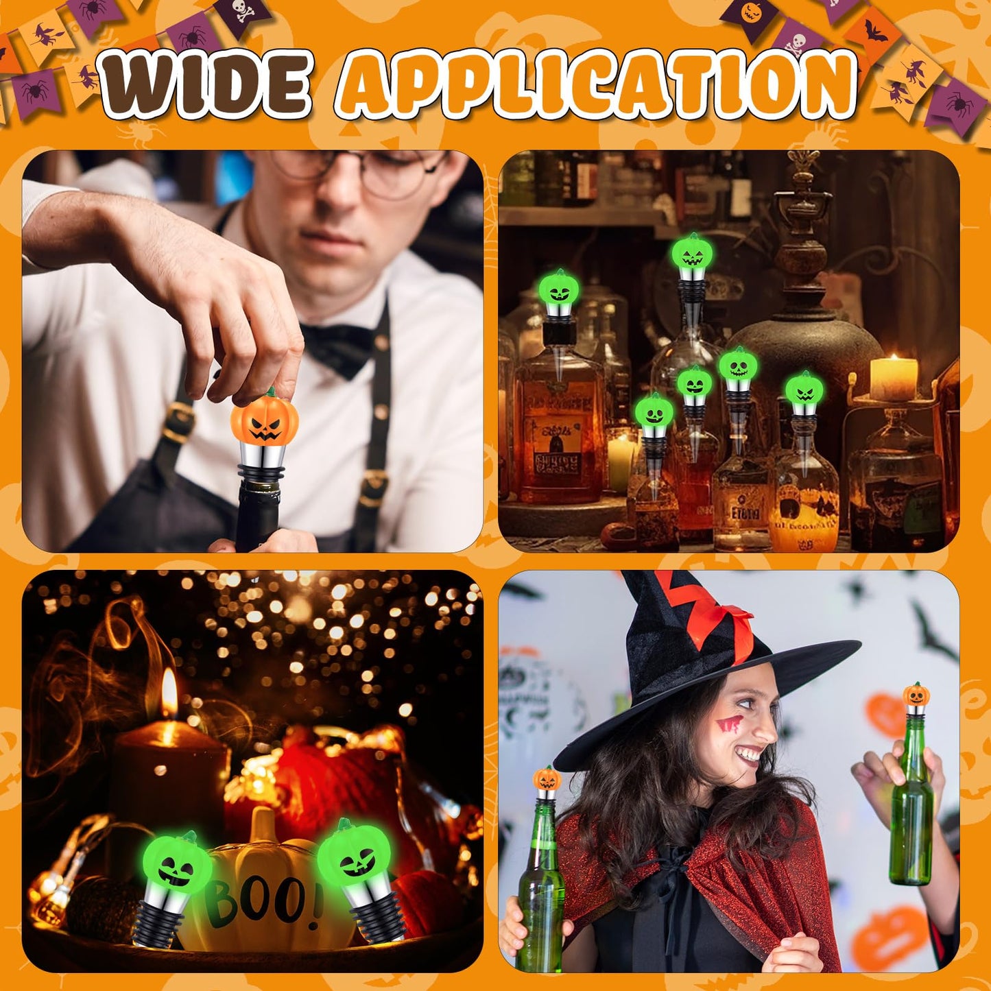 Blosssound 24 Pcs Halloween Wine Stopper Party Favors for Adults Bulk Glow in Dark Pumpkin Wine Corks Halloween Goodie Bags Stuffers Wine Accessories Gift for Host