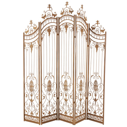 Deco 79 Metal Partition Room Divider Screen Hinged Foldable Arched Partition 5 Panel Privacy Screen with Relief Acanthus Design, Room Partition 80" x 1" x 80", Bronze