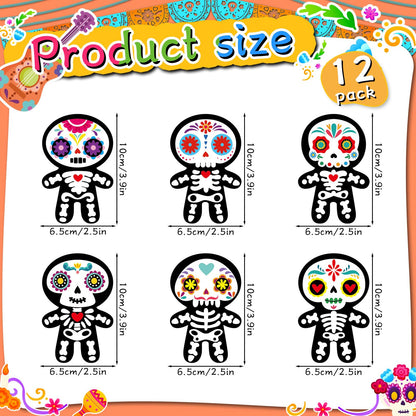 Remagr 12 Pcs Dia De Los Muertos Felt Ornaments, Mexcian Skeleton Halloween Ornaments for Day of The Dead Themed Party School Bags Indoor Outdoor Tree Hanging Decorations (Skull)