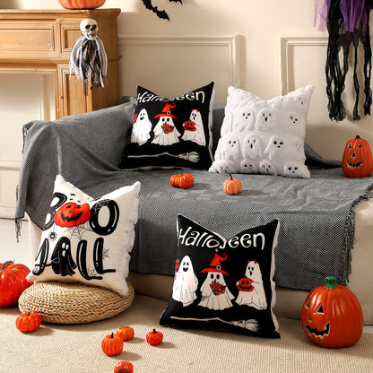 TOYPOPOR Halloween Decorations, 2 Packs Double Sided Ghost Pillow Covers, Soft Faux Fur Throw Pillow Cases, Indoor Outdoor Couch Cushion Case for Fall Autumn Bedroom Living Room Home Decor 18''x18''