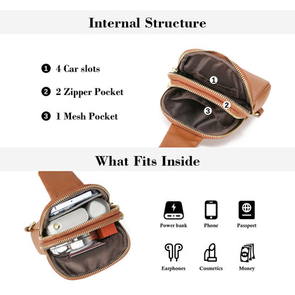 INICAT Women's Small Sling Bag, Lightweight Everyday Vegan Leather Crossbody Purse for Daily Essentials and Travel Light(Brown)