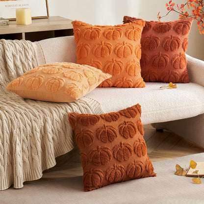 MIULEE Fall Throw Pillow Covers 18x18 Set of 2 Autumn Decorations Dark Rust Pumpkin Accent Pillowcase for Outdoor Porch Sofa Couch Bed Living Room Plush Faux Fur Halloween Farmhouse Home Decor