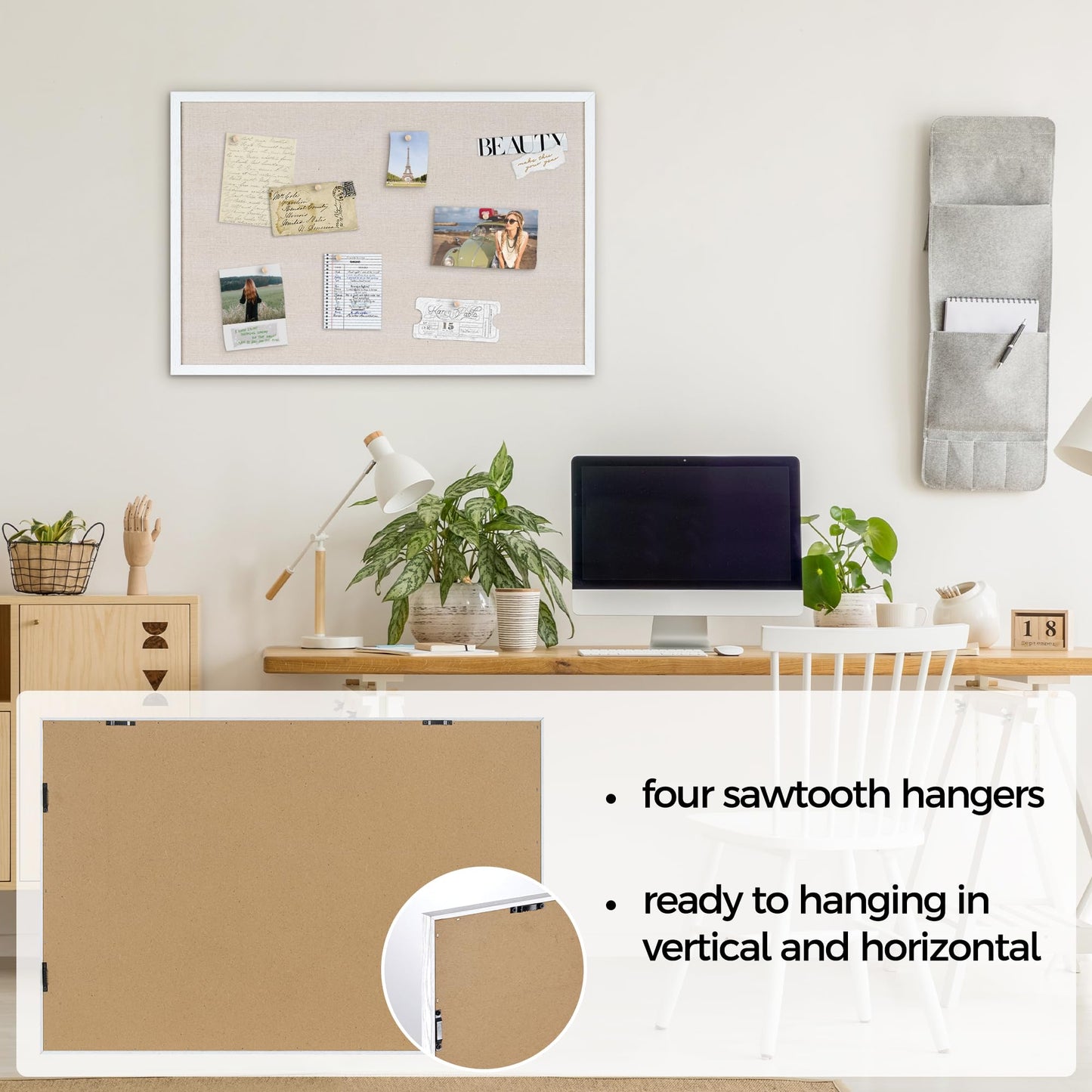 Fun Memories Cork Board Bulletin Board for Office, 20" x 30" Oak Wooden Framed Corkboard, Wall Mounted Notice Pin Board for School Home & Office, White