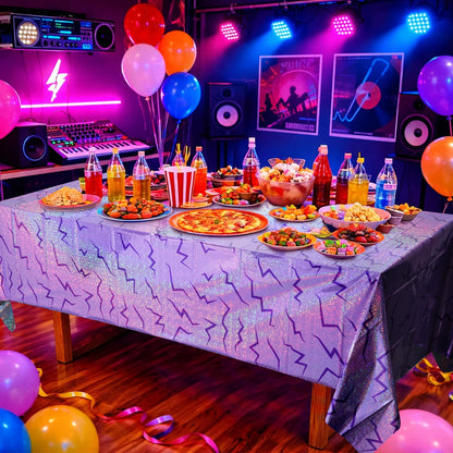 Hauwellter 6 Pack Iridescent Purple Kpop Plastic Tablecloth 54x108 Inch, Holographic Laser Disposable Table Cover, Rectangle Purple Table Cloth for Kpop Disco Halloween Birthday Party Decorations