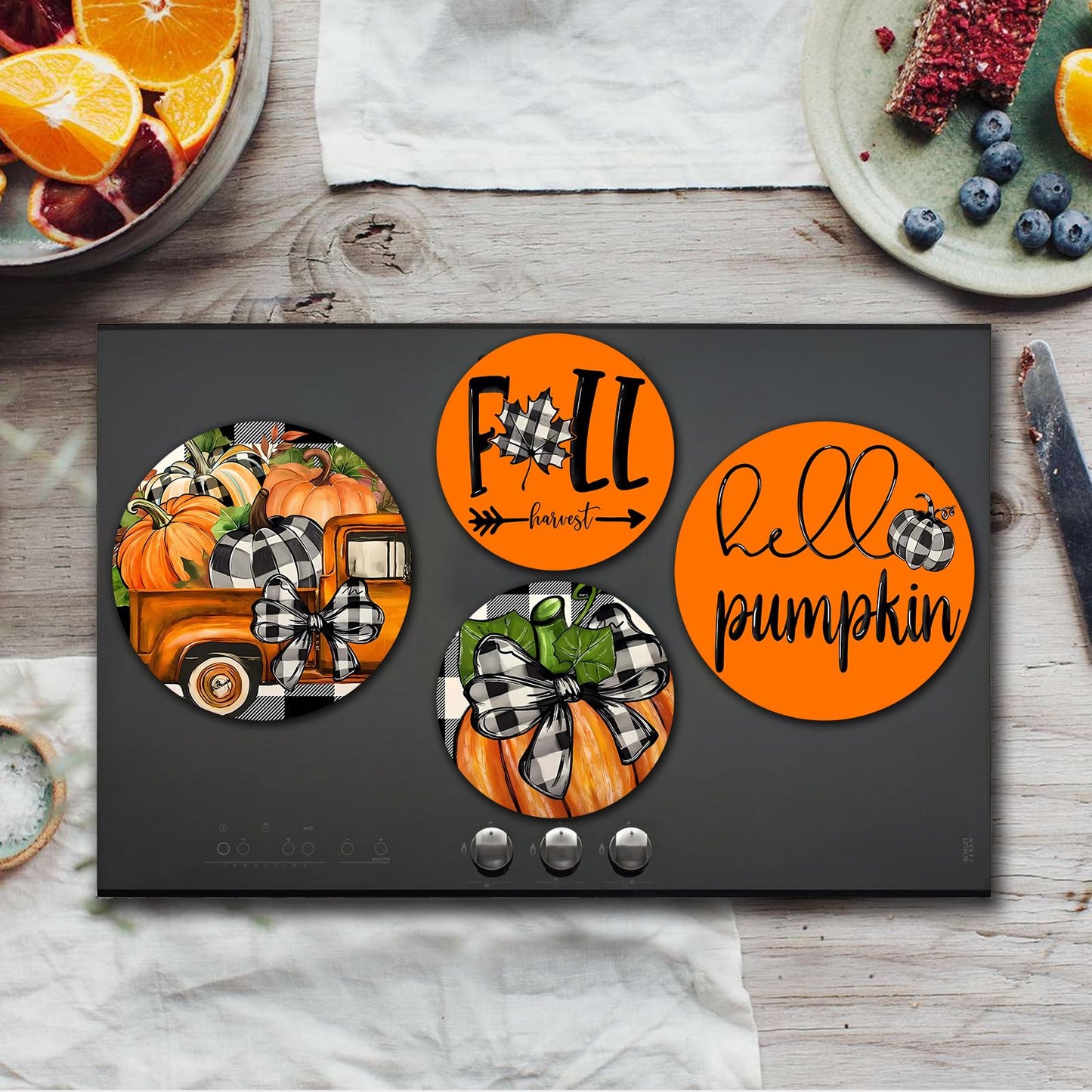 Fall Pumpkin Electric Stove Burner Covers，4 Pcs Halloween Decor Round Stove Burner Cover，8 Inches and 10 Inches，Gas Stove Burner Cover,Metal Cooktop Autumn Pumpkin Decorative Home Decor,Kitchen Decor
