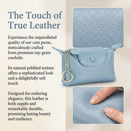 BDHRKTE Women's Genuine Leather Mini Coin Purse and Wrist Bag - Coin Organizer, Change Holder, Card Case, Zipper Storage Bag in Water Blue