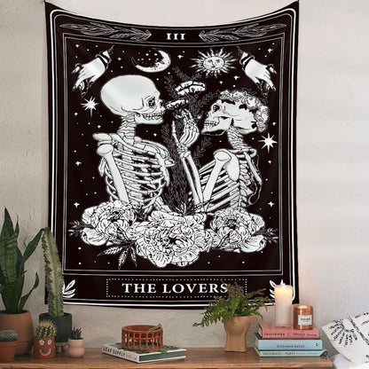 Naykow Skull Tapestries Black and White Skeleton Gothic Grunge Dark Witchy Wall Hanging Decor Tapestry for Bedroom Aesthetic Alt Room (60x90 inches vertical)