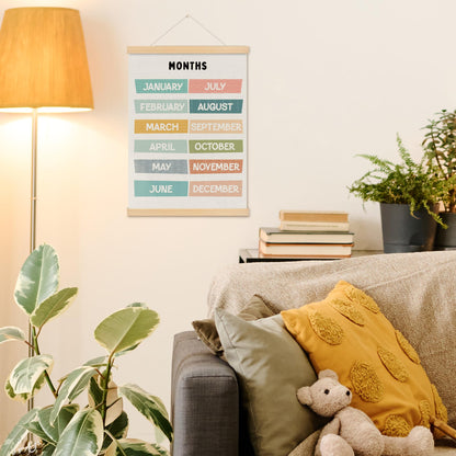 MOTERMATE Months of The Year Wall Art Poster for Classroom, Boho Toddler Room Decor, Learning Educational Canvas Poster Hanger Frame for Toddlers Classroom, Playroom Wall Hanging Banner Decor, 12x16In