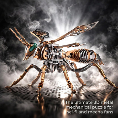 Gold-Plated Metal Bee Model Kit - 3D Stainless Steel Mechanical Insect Puzzle for Adults - Steampunk Bionic Wasp Sculpture - Executive Desktop Art and Stress Relief Gift (Bee-Rose-Gold)