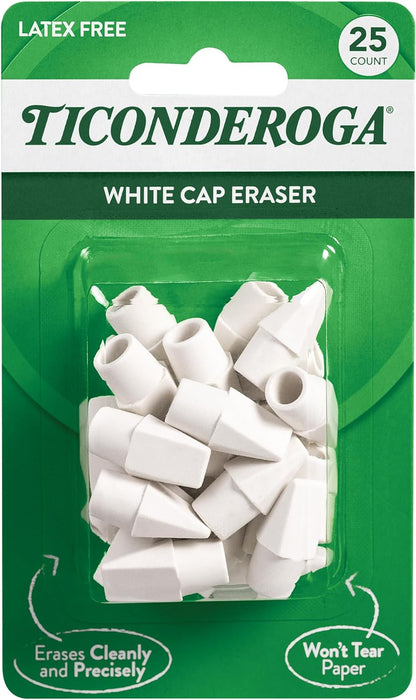 Ticonderoga Pencil Cap Erasers, White, 25 Count, 6 Packs (X38025)