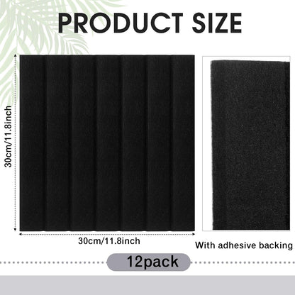 Honoson 12 Pack 48"x 36" Large Cork Board Alternative Felt Bulletin Board Wall Tiles with Safe Square Adhesive Roll Cork Tiles for Walls Home Office Classroom Back to School Pin Panels(Black)