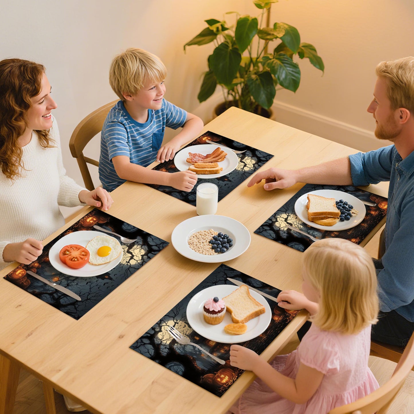 Halloween Horror Castle Placemats Set of 4 Washable Table Place Mats for Dining Kitchen Party Decor