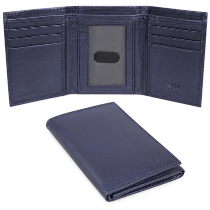 LushLuxeoria Full Grain Genuine Leather Wallet for Men, Handcrafted Travel Wallet, Minimalist Slim Trifold Wallet, Anti-Theft RFID Blocking Wallet - Tri-fold - Navy