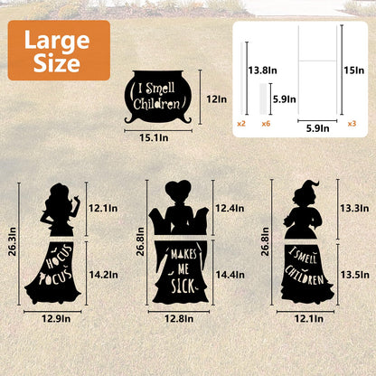 Arosche Extra Large Halloween Decorations Outdoor Hocus Pocus Yard Sign with Stakes 4 pack Witches Silhouette Themed I Smell Children Hocus Pocus Halloween Decor for Lawn, Yard, Garden, Party