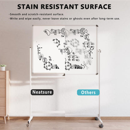 Large Rolling Whiteboard on Wheels, 48" x 36" Double-Sided Mobile White Board with Stand, 4' x 3' Portable Standing Magnetic Dry Erase Board Easel for Home Office Classroom School, Silver