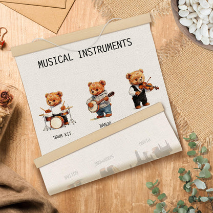 MOTERMATE Musical Bear Nursery Classroom Poster Hanger Frame, Musical Instruments Educational Wall Hanging Decor Art Framed for Kids Nursery Room, Music Educational Wall Poster Prints, 12x16 Inch