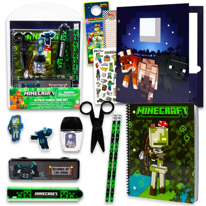 Minecraft School Supplies Set - Bundle with Creeper Folder, Notebook, Erasers, Stickers, and More | Minecraft Back to School Supplies Stationery Kit for Boys, Kids