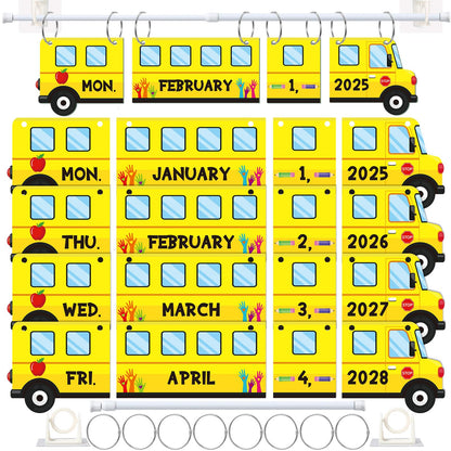 Containlol School Bus Calendar Bulletin Board Set Flip Calendar for Classroom Teacher Adjustable with 54 Yellow Week Month Day Year Cards Rod O-ring for Back to School First Day Elementary Wall