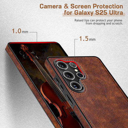 LOHASIC for Galaxy S25 Ultra Case, Premium Leather Luxury Business PU Non-Slip Grip Shockproof Bumper Full Body Protective Cover Phone Cases for Samsung Galaxy S25 Ultra 5G 6.9 inch - Brown