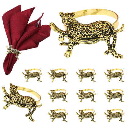 Davifina Gold Leopard Napkin Rings Set of 12 Fall Safari Napkin Rings for Christmas Halloween Dining Decor,Unique Animal Napkin Ring Holders for Baby Shower Garden Party Family Gathering Table Setting