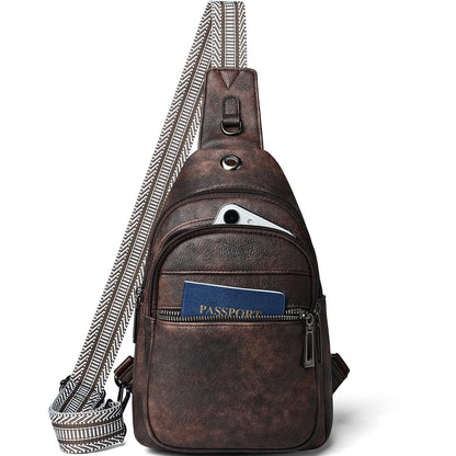 LATMAP 7L Sling Bag For Women Faux Leather Anti Theft Small Casual Daypack Backpack Fanny Pack Crossbody Chest Bags Purse Waterproof Coffee Color