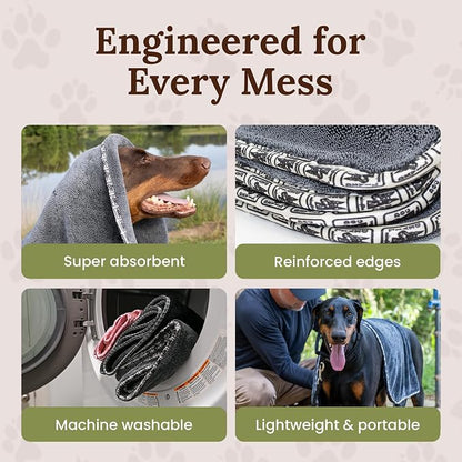 Premium Twisted Loop Drying Towels for Drying Dogs Small 16" x 24" Super Absorbent Microfiber Dog Bath Towel – Quick Dry, Soft – 1200 GSM Gray for Pets, Beach, Camping & Travel