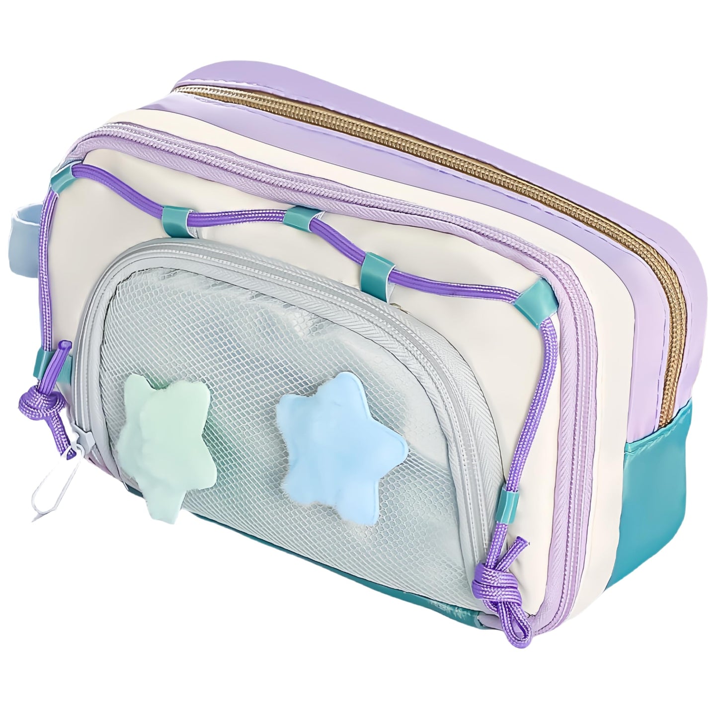 UIVXXUD Portable Multi-Layer Kawaii Star Pencil Case Organizer - Large Capacity Pencil Case with Compartments - Cute Pencil Pouch Functional Bag (Purple)