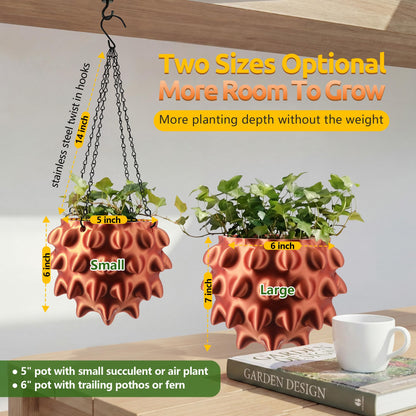 Enhon 6 Inch Hanging Planters for Indoor Plants, Unique Hanging Pots for Plants with Drainage and Hanger Baskets Hangers, Spiked Orb Plant Hanger, Silky Copper Finish