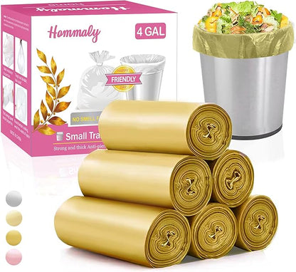 4 Gallon 180pcs Small Gold Trash Bags Strong Golden Garbage Bags, Bathroom