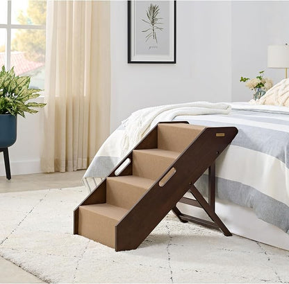 Stakmore Pet Steps with Solid Hardwood Construction and Foldable Design, Stairs for High Beds for Pets in All Life Stages, Espresso w/Brown Felt